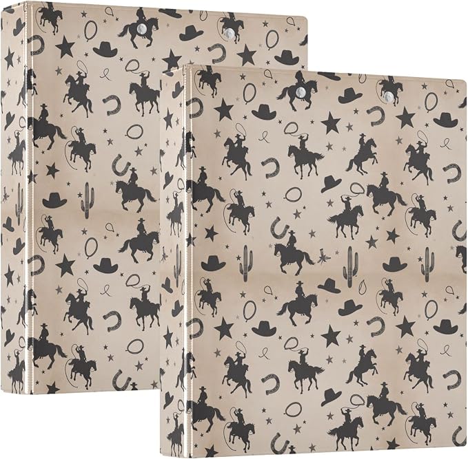 Cowboy Desert Round Ring Binders 1.5 Inch Cactus Skull Horse 3 Ring Clipboard Binder for Office School Work Supplies File Folder 200 Sheet Capacity