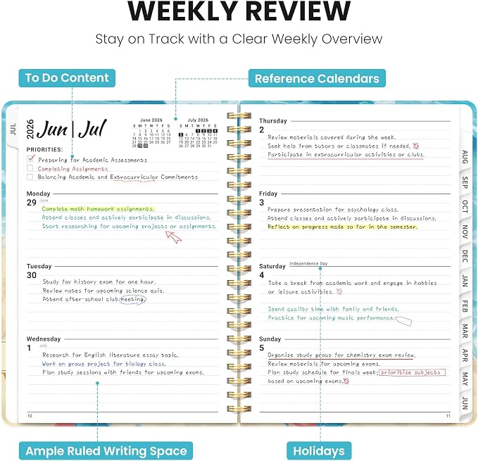 Planner 2026-2027, Academic Year Monthly & Weekly Planner Caledndar, July 2026 - June 2027, Hardcover Large Planning Agenda Book with Tabs for School Office Supplies, 8.5" x 11" - Beach Pups