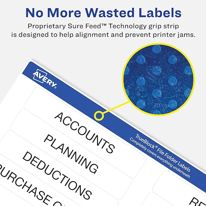 Avery TrueBlock Extra Large File Labels, 15/16" x 3-7/16", White, 5 Packs, 2,250 Printable Labels Total (5027)