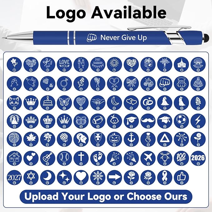 WYPAS Bulk Custom Pens - Personalized with Name, Engraved Text/Logo - Stylus Tip, Black Ink - Options for Corporate Gatherings, Events & Promotions (Purple)