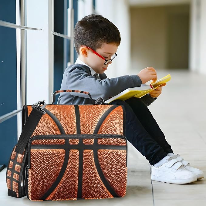 Basketball Ball Skin 3 Ring Binder Bag 1.5 inch Binder Organizer with Zipper Shoulder Strap 500 Sheet Documents Storage for School Office