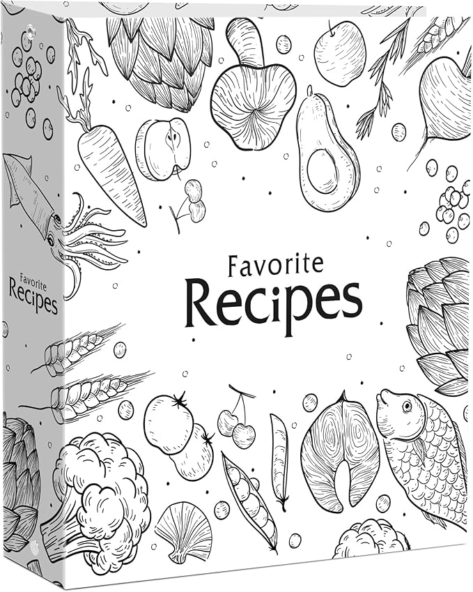 CraftSaints Recipe Binder 8.5x11, 3 Ring DIY Cookbook Kit 12 Dividers & 25 Plastic Sleeves & 25 Recipe Pages & 36 Labels, Recipe Books Binder, Recipe Organizer Binder Kit, Recipe Book (White)