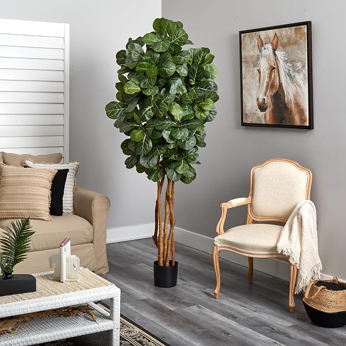 Nearly Natural 7 ft Artificial Fiddle Leaf Fig Tree with Nursery Pot | Lush Deep-Green Foliage, Maintenance-Free, Sturdy Nursery Pot, Ideal for Home or Office Decor