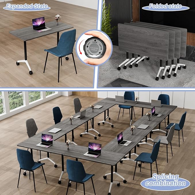 Conference Table Flip Top Mobile Conference Room Tables,Folding Conference Table with Wheels,Large Meeting Training Seminar Table Saving Space for Office Classroom(8C,70.8'')