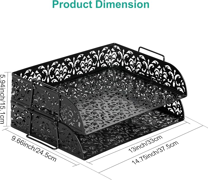 EasyPAG Paper Organizer for Desk 2 Tier Stackable Paper Tray for A4 Legal Size Folders Metal File Storage Desktop Organizer for Home Office School Teacher, Black