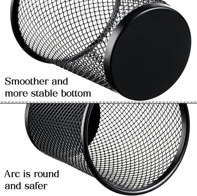 Leelosp 6 Pcs Pen Holder Mesh Pen Cup Bulk Metal Pencil Cup Holder for Desk Black Organizer Round Office Classroom for Back to School Students Kids Adult