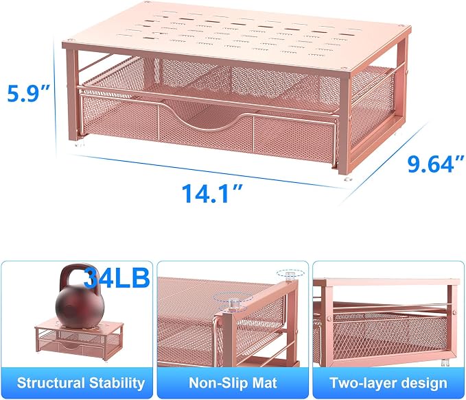 gianotter Computer Monitor Stand Riser with Drawer | Desk Organizers and Accessories Desk Accessories & Workspace Desktop Organizers Storage for Printer Stand (Rose Gold)