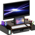 Simple Houseware Desk Monitor Stand Riser w/ Adjustable Tray, Espresso | Built-In Tablet Slot and Side Storage