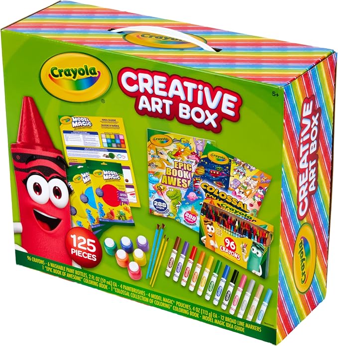 Crayola Art Set for Kids (125pcs), Art Supplies Kit with Giant Coloring Books, Washable Paints, Markers & Storage Box, Gift for Kids, Ages 5+ [Amazon Exclusive]