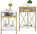 VECELO Cabinet/Table, 3-Tier Display Shelves with Protection Door, Metal Frame Storage Shelf Organizer for Small Space, Living Room, Kitchen, Bathroom, Set of 2, Gold+Black