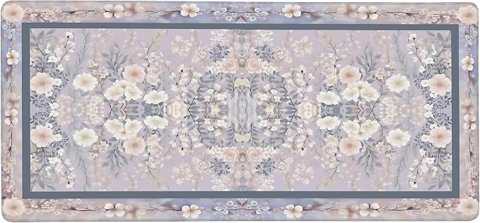 Floral Aesthetic Rose Gaming Mouse Pad, Purple Rug Desk Mat with Anti-Slip Base & Stitched Edges, Office & Home Desk Decor for Women, 35.4" x 15.7" in Computer Desktop Mat
