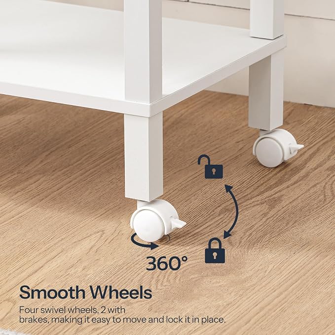 HOOBRO 2-Tier Printer Stand with Charging Station, Under Desk Printer Table, Printer Cart with Storage Shelves, Shelf for Small Spaces, for Home Office, White WT38UPS01