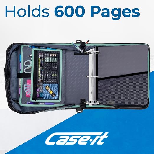 Case-it Zipper Binder | 3-Inch O-Rings | 600-Sheet | D-146 Northern Lights | Mighty Zip Tab, 5-Subject Expanding File Folder, Multiple Pockets, Storage Organizer, Shoulder Strap, School & Office