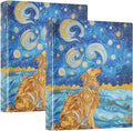 Golden Retriever Starry Night 3 Ring Binder with 2 Interior Pockets 1.5 inch Binders 3 Ring Heavy Duty Fit 8.5" x 11" Letter Size for Office School, 2 Pack