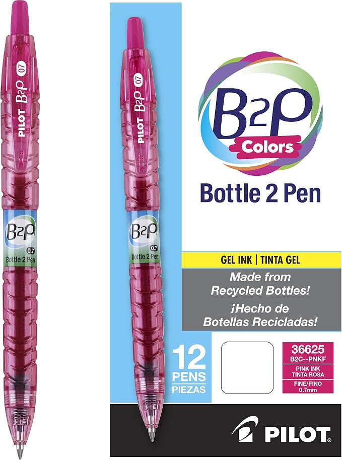 PILOT B2P Colors - Bottle to Pen Gel Pens, Pink G2 Ink, 0.7mm, 12-Pack
