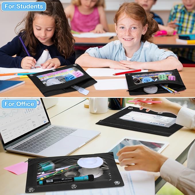 72 PCS 3 Ring Pencil Pouches Bulk in in Black, School Classroom Supplies | Pencil Pouch for 3 Ring Binder, Zipper Pencil Pouches with Clear Window for Classroom Office School Supplies