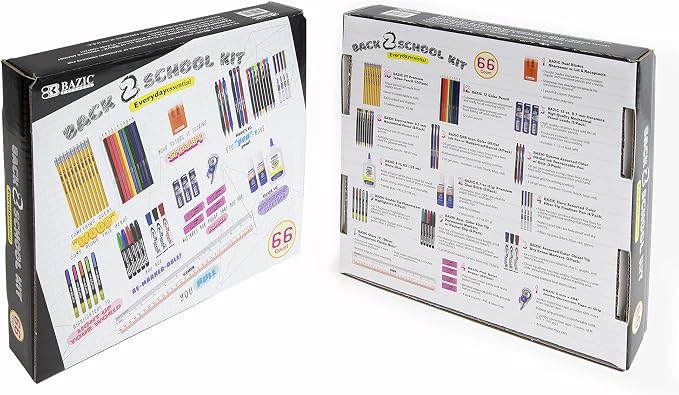 BAZIC PRODUCTS 66-Piece Back to School Supplies Kit | Bundles writing, Coloring, Correction, Desk tools in, For school and office use