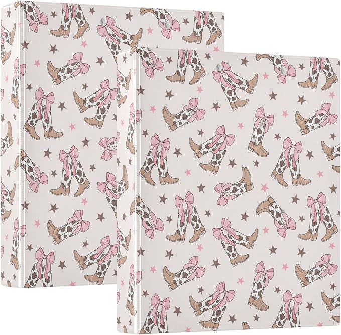 Pink Bow Cowgirl Round Ring Binders 1.5 Inch Doodle Bow Knot 3 Ring Clipboard Binder for Office School Work Supplies File Folder 200 Sheet Capacity