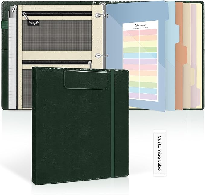 SKYDUE 3 Ring Binder with Magnetic Clipboard, 1 Inch Binder with 5 Dividers | Faux Leather Binder, Folder, Binder Pouch, Plastic Sleeves, and notepad, Ideal for Office & School Supplies Organize