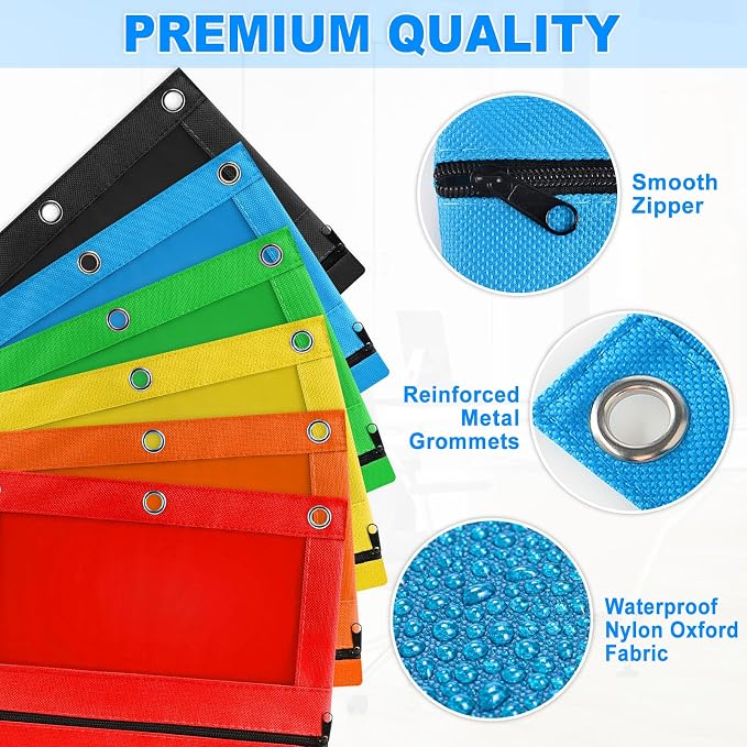 Pencil Pouch for 3 Ring Binder, 72 Pack Zipper Pencil Pouches/Case in Assorted Color, Durable Binder Pencil Pouch/Bag for Office School Supplies (6 Colors)