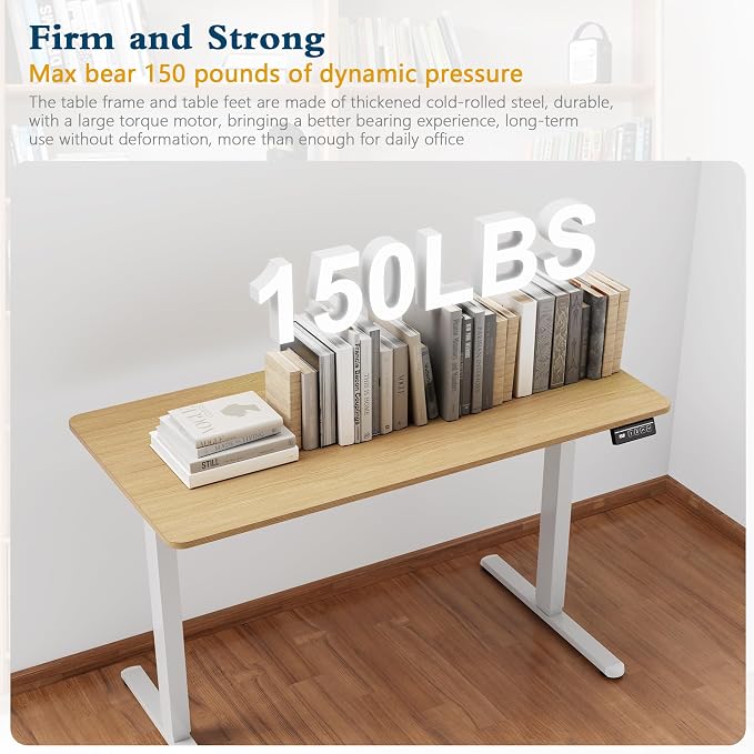 Shintenchi Standing Desk, Height Adjustable Electric Sit Stand up Desk, Ergonomic Rising Computer Table, 48x24 Inch Modern Lift Gaming Desk Workstation for Home Office, White & Walnut