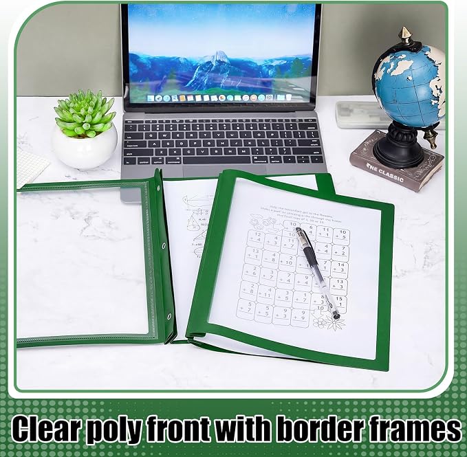 Teling 36 Pcs Report Covers with 3 Prong Fasteners Clear Front Presentation Folders Frame View Poly Report Folder Presentation Binder for Paper Document School Office (Dark Green)