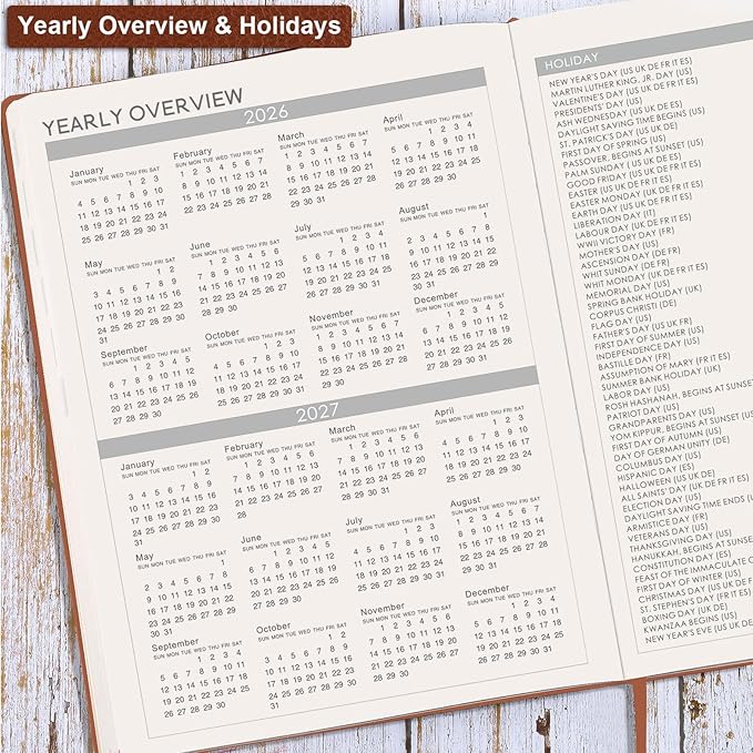 Planner 2026-2027 - 2026-2027 Planner Weekly and Monthly, 8.5" x 11", July 2026 - June 2027, Faux Leather Cover, Pen Holder, Pocket, 25 Notes Pages, A4 Premium Paper - Brown