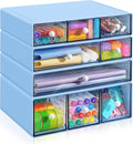 Desk Organizer with 9 Drawers, 4 Tiers Stackable Storage Drawers, Desktop Storage Box with Clear Drawers for Stationery, Makeup, Jewelry, Office and Craft Supplies (Blue)