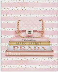 Stupell Industries 'Pink Purse Bookstack over Stripes'| Canvas Art | Stupell Industries | 30 x 40 Inches, Easy to Hang and Sturdy, Made in USA, by Amanda Greenwood
