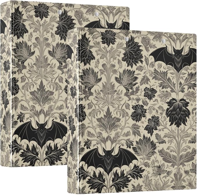 Gothic Bat Round Ring Binders Floral (1) 1.5 Inch 3 Ring Binder with Clipboard Holds 200 Sheets Office Home School