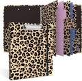 3 Ring Binder 1 Inch Round Ring Binder with 6 Tab Dividers，2 Interior Pockets，Cute Binder Clipboard with Storage, for School Office, Portfolio(Cheetah Spots)