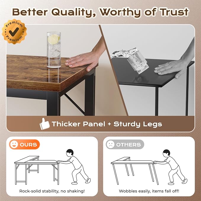 Huuger 63 Inch L Shaped Desk with 0.95 Inch Thicker Desktop | Reversible Computer Desk, Larger Corner Office Gaming Desk, Robust Metal Frame, for Home Office, Study, Rustic Brown