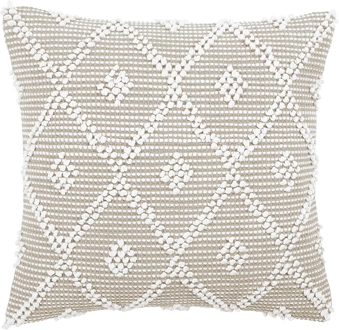 Lush Decor Adelyn Decorative Throw Pillow Cover, 20" W x 20" L, Neutral - Square Pillow - Neutral Diamond Pillow - Textured Pillows - Hygge Decor - Farmhouse Throw Pillows For Bed, Couch, Or Chair