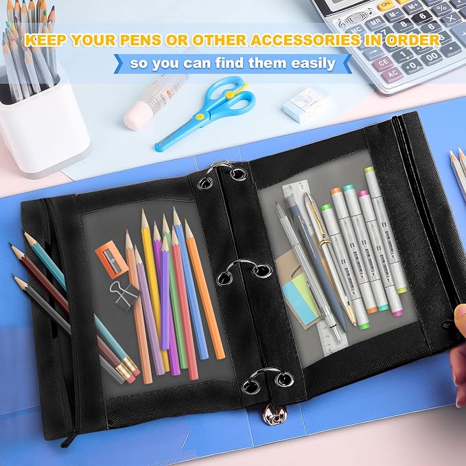 Ochido Pencil Pouch for 3 Ring Binder Bulk, 30 Pack in Black, Sturdy and Durable 3-Hole Binder Cloth Pencil Bag, Zipper Pencil Case with Clear Window for Storing School Office Supplies | Sturdy and Durable 3-Hole Binder Cloth Pencil Bag, Zipper Pencil ...