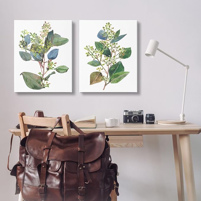 Stupell Industries 'Soft Eucalyptus Plant Ombre Leaves', 2pc Canvas Art Set 2, 24 x 30 Inches, Easy to Hang and Sturdy, Made in USA, by Melissa Wang | Stupell Industries | 24 x 30 Inches, Easy to Hang and Sturdy, Made in USA, by Melissa Wang