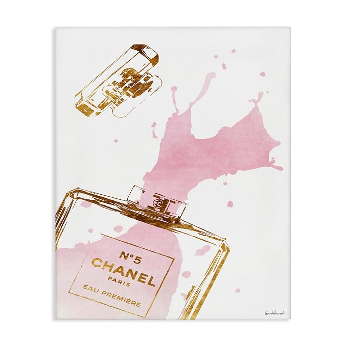 Stupell Industries Glam Perfume Bottle Splash Pink Gold Stretched Canvas Wall Art, Proudly Made in USA for Living Room | Stupell Industries | 16 x 20 Inches, Easy to Hang and Sturdy, Made in USA, by Amanda Greenwood