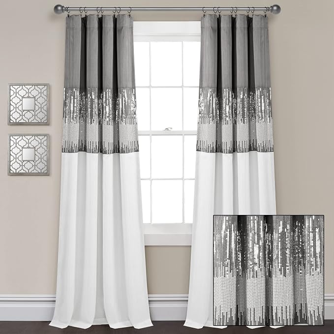 Lush Decor Night Sky 100% Blackout Window Curtain Panel Single 42"W x 84"L, Gray & White - Blackout Curtains For Bedroom - Sequin Curtains - Glam Decor
