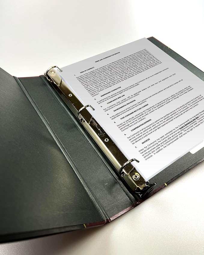 Performore Professional Luxor 3 Ring Binder 1.5 Inch Locking Slant Angle D-Rings, Maroon Turned Edge Flat, Durable Heavy Duty Presentation Folder Binder for Documents Paper Files Projects