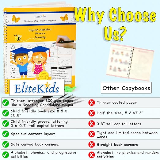 Teacher Designed Large Reusable Practice Workbook for Kids. Groove Letter Tracing Alphabet Book, Phonics and Handwriting Book. Pre K and Kindergarten Workbook