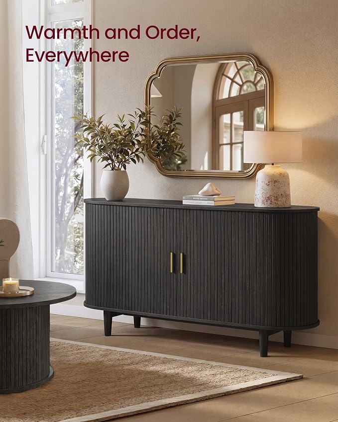 VASAGLE Storage Cabinet, Sideboard with Adjustable Shelves | Mid-Century Modern Buffet Cabinet, 55.1 x 15.7 x 29.5 Inch, for Living Room, Ebony, MIRIANA Collection ULSC631BE01