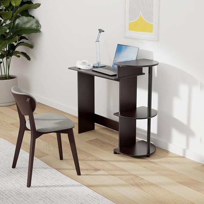 Furinno COMPACT Desk, 28.5" Wide Gaming Desk with Shelves, Computer Desk with Book Shelf, Office Desk for Home Office, Study Room, Dorm, Bedroom, Dark Walnut