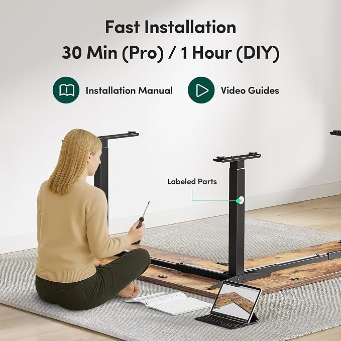 FEZIBO 75" x 63"L Shaped Standing Desk Adjustable Height, Electric Stand up Corner Computer Desk, Sit Stand Home Office Desk with Splice Board, Rustic Brown