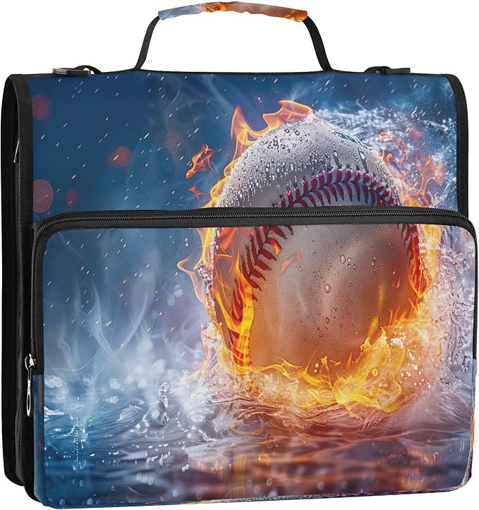 3 Ring Zipper Binder Firing Baseball Binder Organizer Portfolio with File and Shoulder Strap & Handle Large Capacity File Folder
