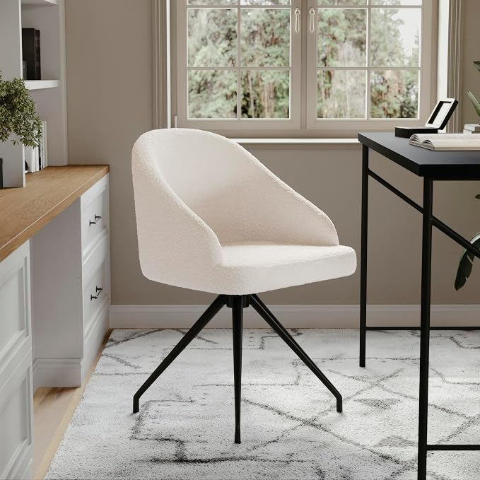 Martha Stewart Sora Upholstered Stationary Office Chair, White | Oil Rubbed Bronze Frame