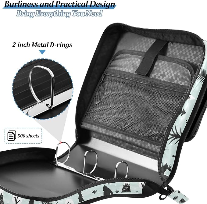 Sasquatch Print Zipper Binder Bag 3 Ring with Shoulder Strap & Handle Multi Pocket Binder Organizer Bag Large Capacity for School Office Supplies