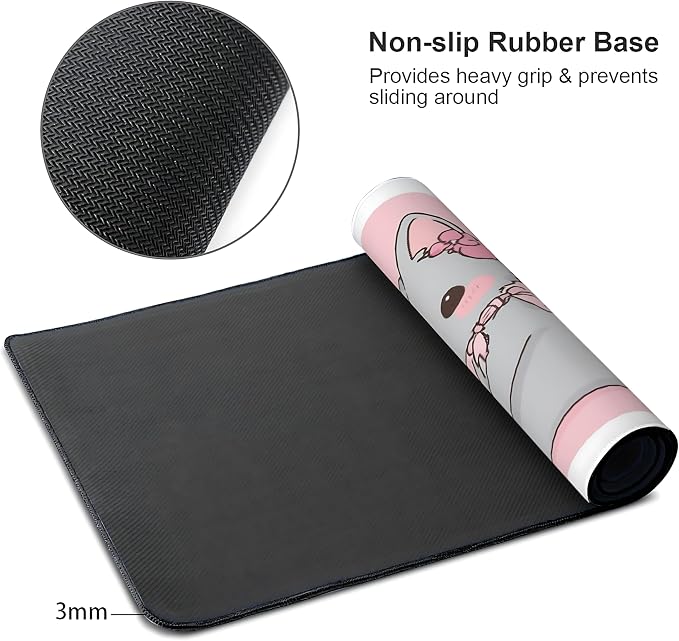 Cute Anime Cats Gaming Mouse Pad, Pink Kawaii Desk Mat with Anti-Slip Base & Stitched Edges,35.4" x 15.7" in Desk Accessories for Women, Home Office Decor & Artistic Gift