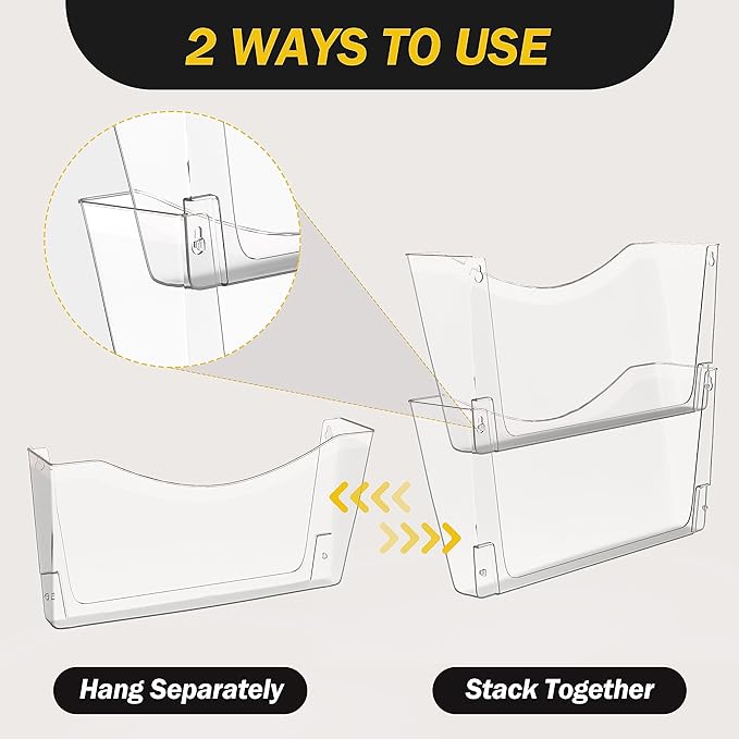 Kuntine.B 6 Pack Clear Single Pocket File Holder Hanging Wall Organizer, Wall Mount Mails Magazines Organizer for Office and Home