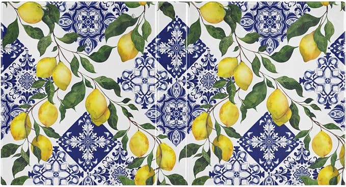French Country Blue Tile Lemon Binder 1.5 Inch Binder with Clipboard&Pockets, Ethnic Lemons Hardcover Binders 3 Ring Heavy Duty Large File Folder for Office School Supplies - Holds 200 Sheets