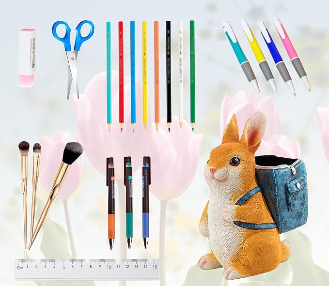 Funny Bunny Pen Holder, Pencil Holder for Desk, Bunny Gifts for Women Men, Cute Desk Pen Organizer for Home Office School Decoration