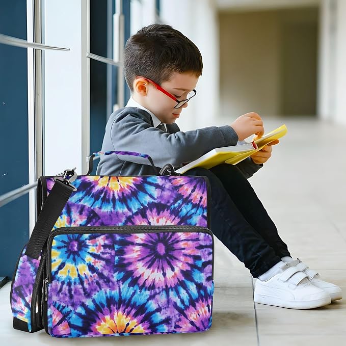 Tie Dye Blue Purple 3 Ring Binder Bag 1.5 inch Binder Organizer with Zipper Shoulder Strap 500 Sheet Documents Storage for School Office